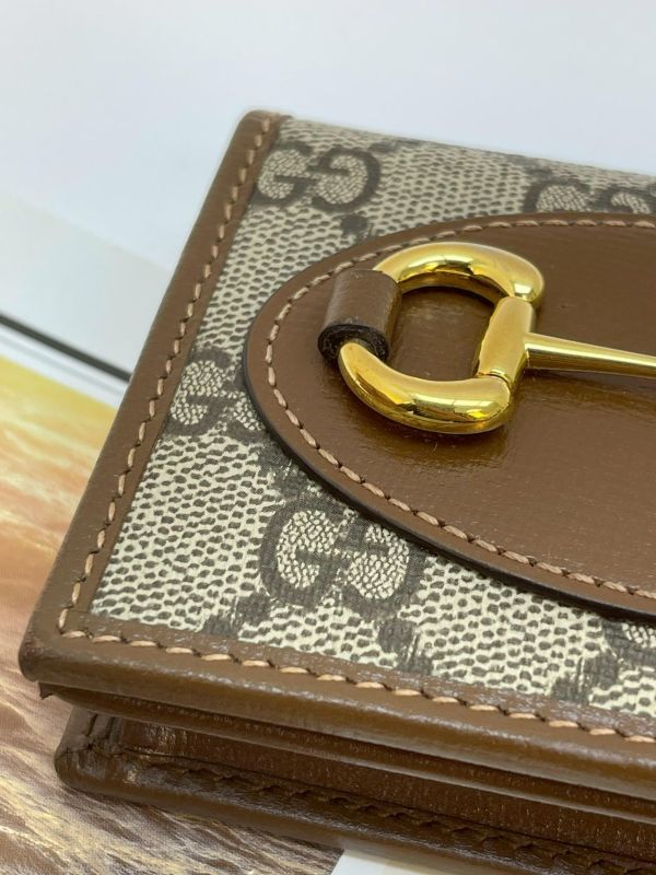【9成新】GUCCI1955 馬銜扣老花4卡零錢短夾 