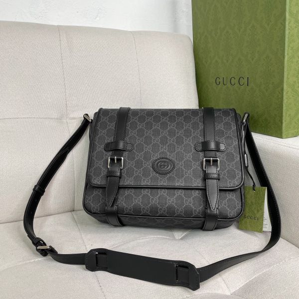 【12期0利率】【現金價】GUCCI 黑灰老花郵差包 