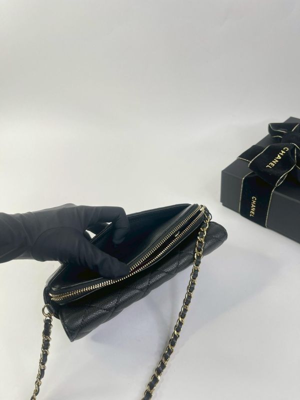 【95成新】CHANEL荔枝牛皮二合一WOC手機包 