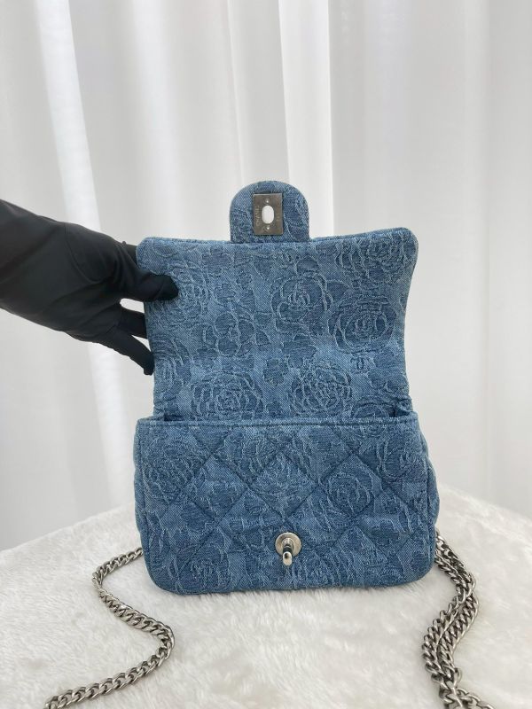 【95成新】CHANEL 23P 單寧山茶花愛心扣方胖 