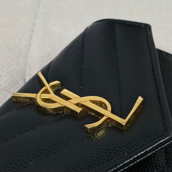 【12期0利率】YSL 粒面壓紋皮革信封卡片夾【9成新】 