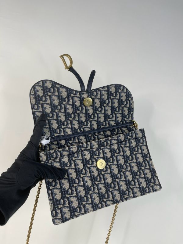 【分期0利率】Dior Oblique 緹花Saddle鏈帶斜背包【95成新】 