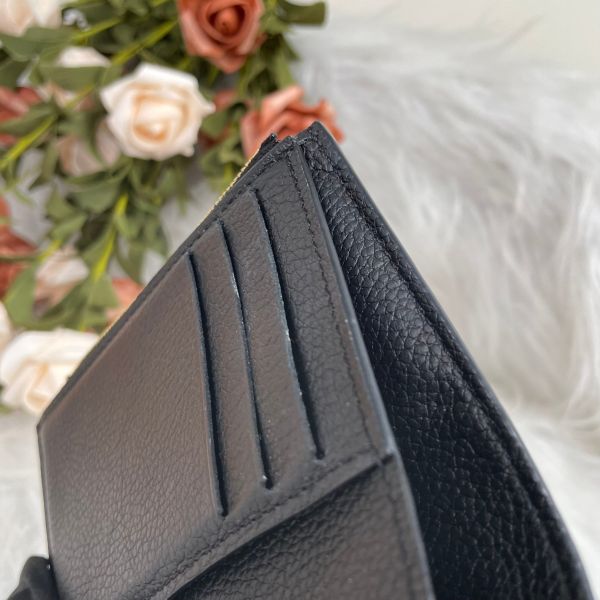 【95成新】【12期0利率】LV 黑色皮革壓紋三折短夾黑色 