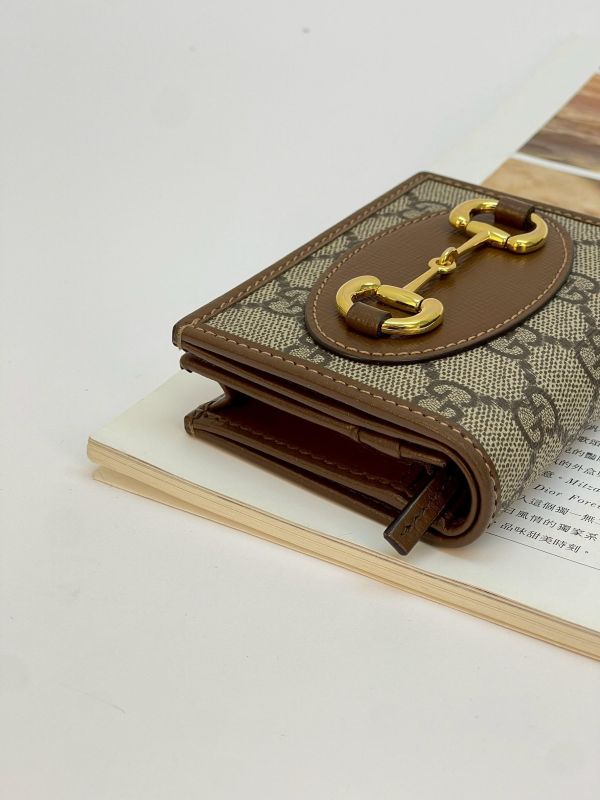 【9成新】GUCCI1955 馬銜扣老花4卡零錢短夾 