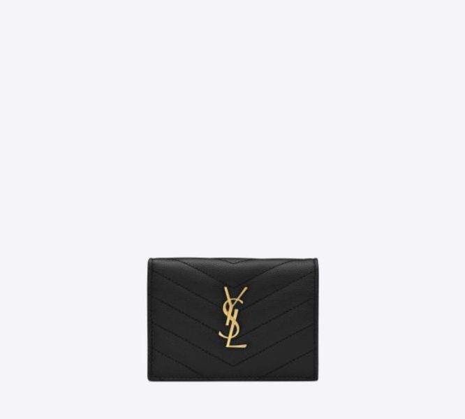 【12期0利率】【現金價】YSL 粒面壓紋皮革對折卡片套 