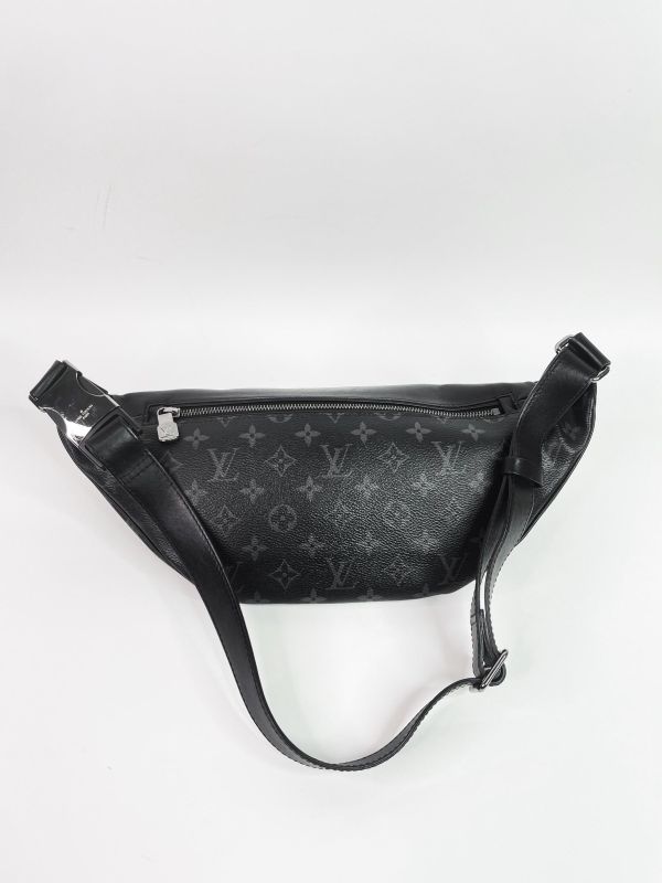 【9成新】LV 皮革背帶黑老花腰包 