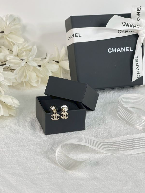 【分期0利率】CHANEL 方型水鑽及鍊條垂墜耳環【未使用閒置品】 