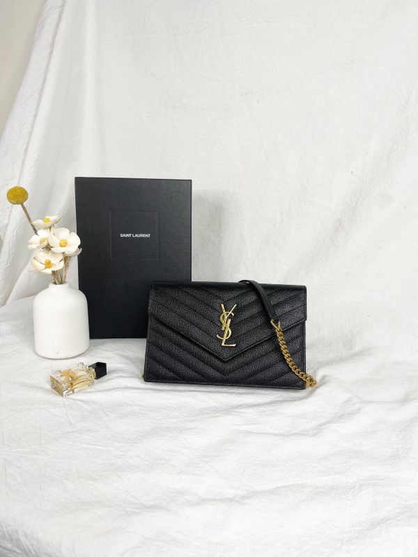 【分期0利率】YSL WOC 魚子醬鍊包黑金 19.5CM【95成新】 