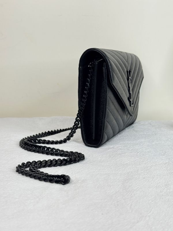 【分期0利率】YSL WOC 魚子醬鍊包 SO BLACK 22.5CM【95成新】 