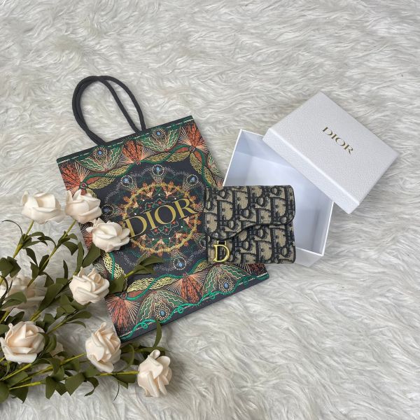【12期0利率】DIOR SADDLE LOTUS 老花三折短夾【21年1月台灣購證】【9成新】 