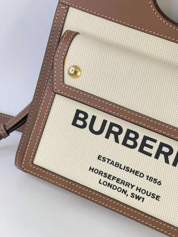【未使用閒置品】BURBERRY 帆布拼皮革口袋包 