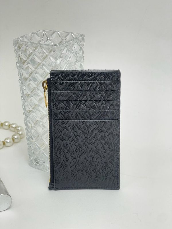 【99成新】YSL 粒面壓紋牛皮拉鍊卡片零錢包 