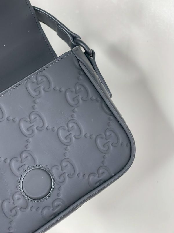 【分期0利率】GUCCI 黑色皮革GG超迷你側背包【99成新】 