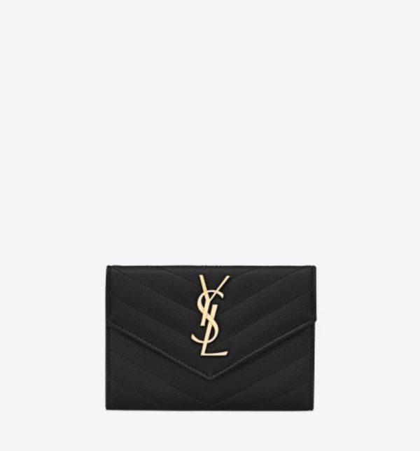 【12期0利率】【現金價】YSL 粒面壓紋皮革信封卡片夾 