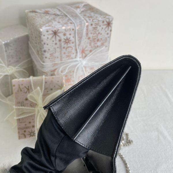 【12期0利率】YSL WOC 魚子醬鍊包 銀扣22.5CM【台灣購證】【95成新】 