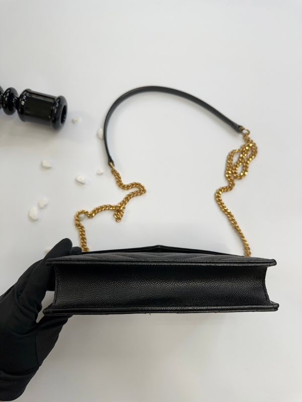 【12期0利率】YSL WOC 魚子醬鍊包黑金 19.5CM【95成新】 
