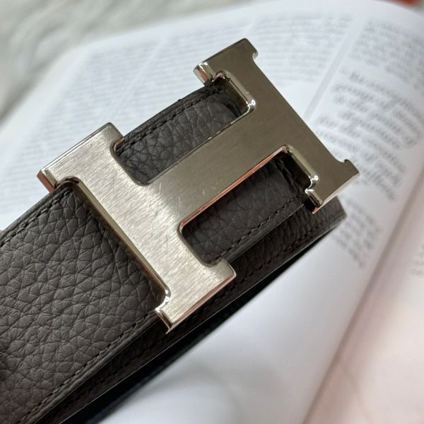 【12期0利率】HERMES 銀頭雙面用皮帶 32MM  100CM【9成新】 