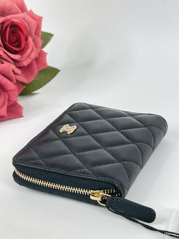 【全新品】CHANEL 魚子醬拉鍊對開短夾 