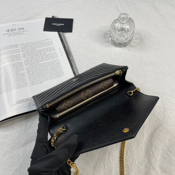 【12期0利率】YSL WOC 魚子醬鍊包黑金 19.5CM【95成新】 