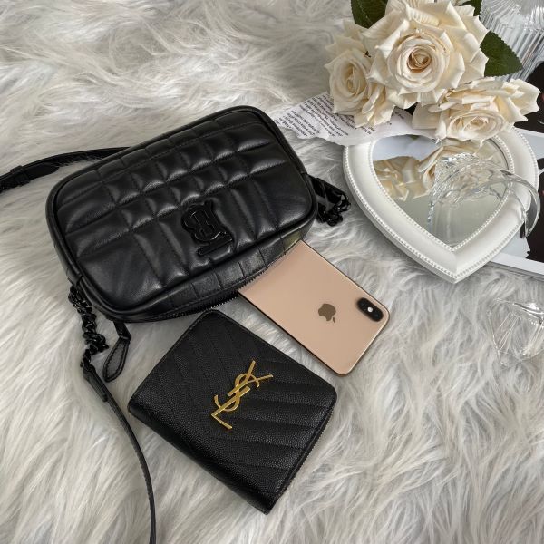 【95成新】【12期0利率】BURBERRY Lola 羊皮縫線迷你斜背相機包黑 / 黑 