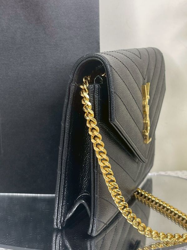 【分期0利率】YSL WOC 魚子醬鍊包黑金 19.5CM【95成新】 