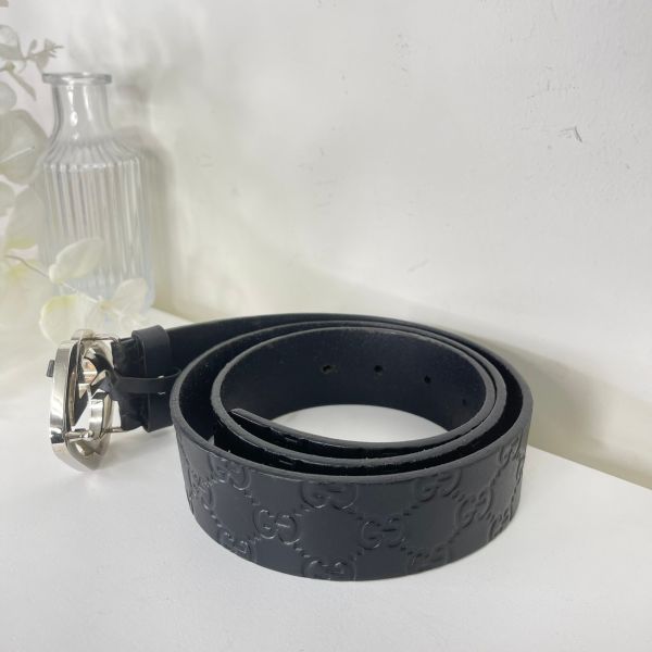 【12期0利率】GUCCI GUCCISIMA GG壓紋皮帶 95CM【9成新】 