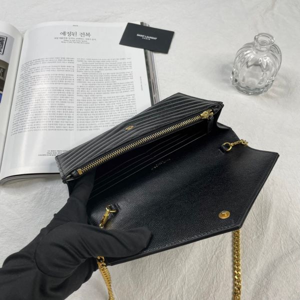 【12期0利率】YSL WOC 魚子醬鍊包黑金 19.5CM【95成新】 