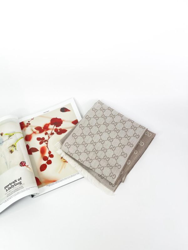 【95成新】GUCCI 經典雙G緹花純羊毛圍巾 