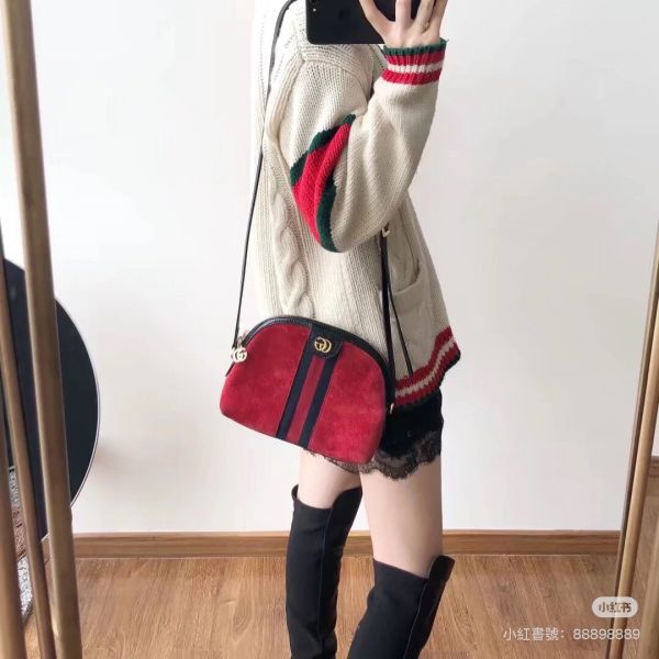 【分期0利率】GUCCI OPHIDIA 深紅麂皮貝殼包【9成新】 