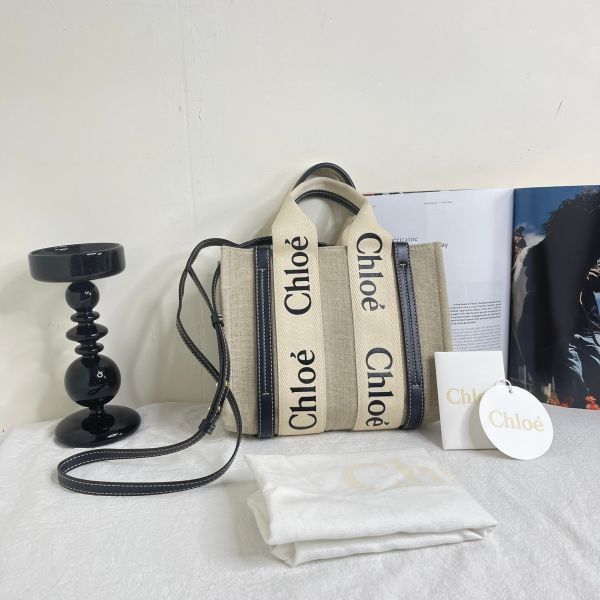 【12期0利率】Chloé 背帶款小號 Woody Tote Bag 深藍色【9成新】 