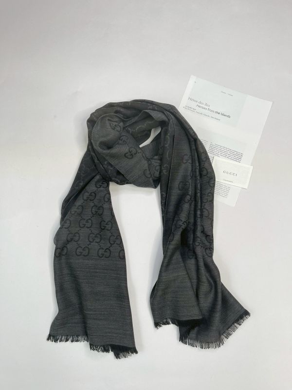 【全新品】GUCCI GG緹花雙色羊毛混絲流蘇圍巾 