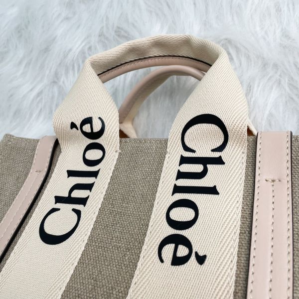 【12期0利率】【現金價】Chloé 背帶款小號Woody Tote Bag 灰粉色 