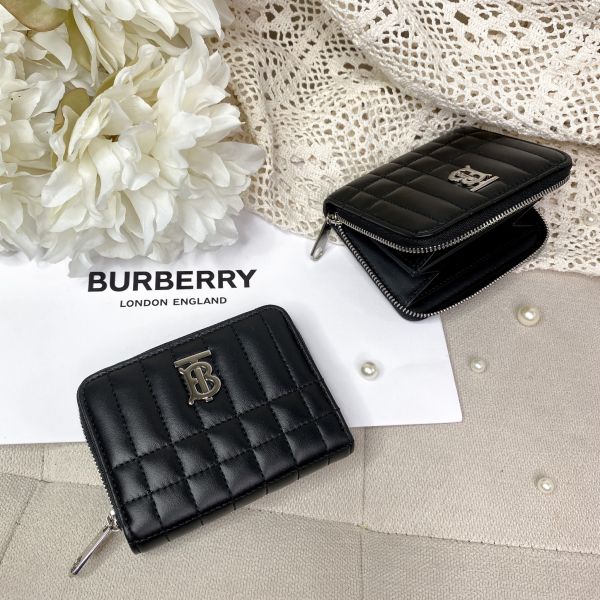 【12期0利率】【現金價】BURBERRY  Lola 衍縫拉鍊零錢包 黑/銀 