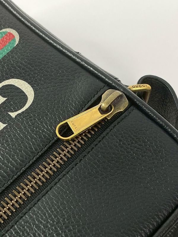 【9成新】GUCCI 復古印刷LOGO牛皮斜背包 