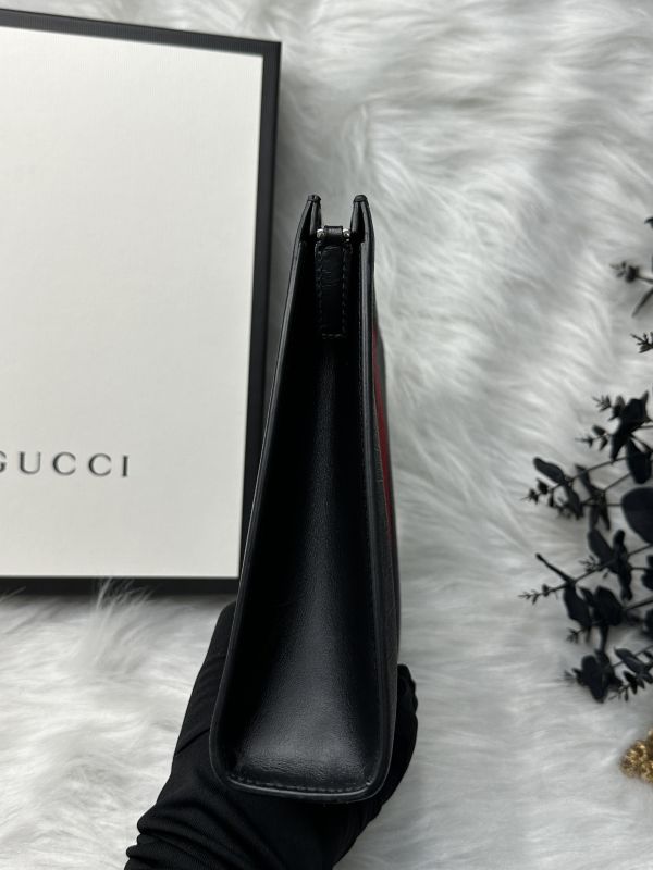 【9.9成】【12期0利率】GUCCI GG Supreme 紅藍WEB織帶手拿包 