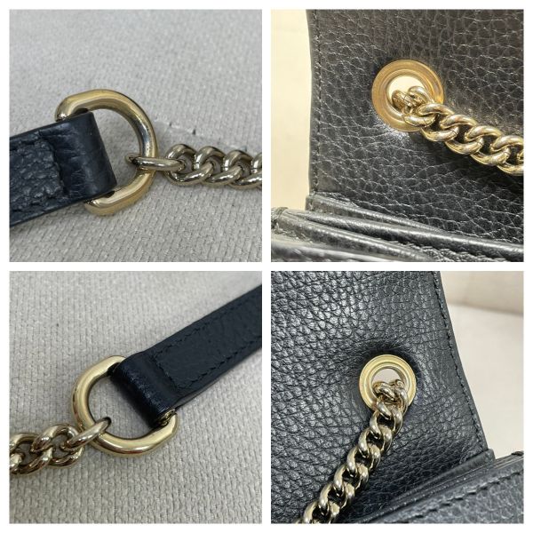 【12期0利率】GUCCI 雙G扣 荔枝牛皮雙層鍊條斜背包【9成新】 