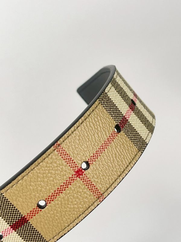 【分期0利率】BURBERRY TB LOGO 格紋拼接皮革雙面用皮帶 3.5MM【95成新】 