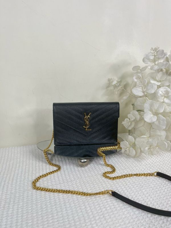 【分期0利率】YSL WOC 魚子醬鍊包黑金 19.5CM【95成新】 
