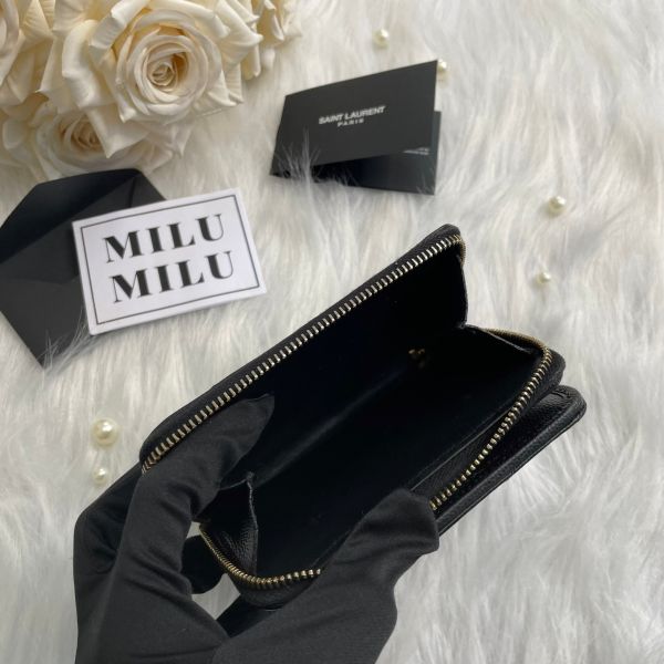 【12期0利率】【二手】YSL 魚子醬衍縫拉鍊對折 6 卡零錢袋短夾 