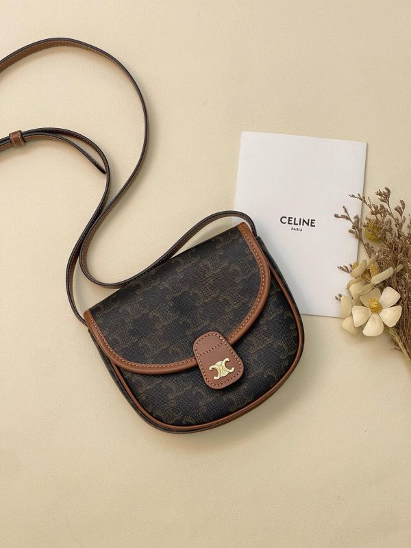 【95成新】CELINE  凱旋門老花迷你馬鞍包 