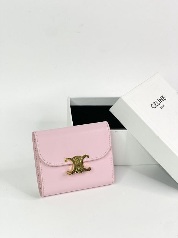 【分期0利率】CELINE 亮面牛皮革TRIOMPHE三折短夾 【9成新】