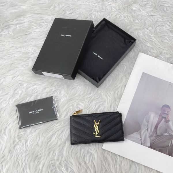 【分期0利率】YSL 粒面壓紋牛皮拉鍊卡片零錢包【99成新】 