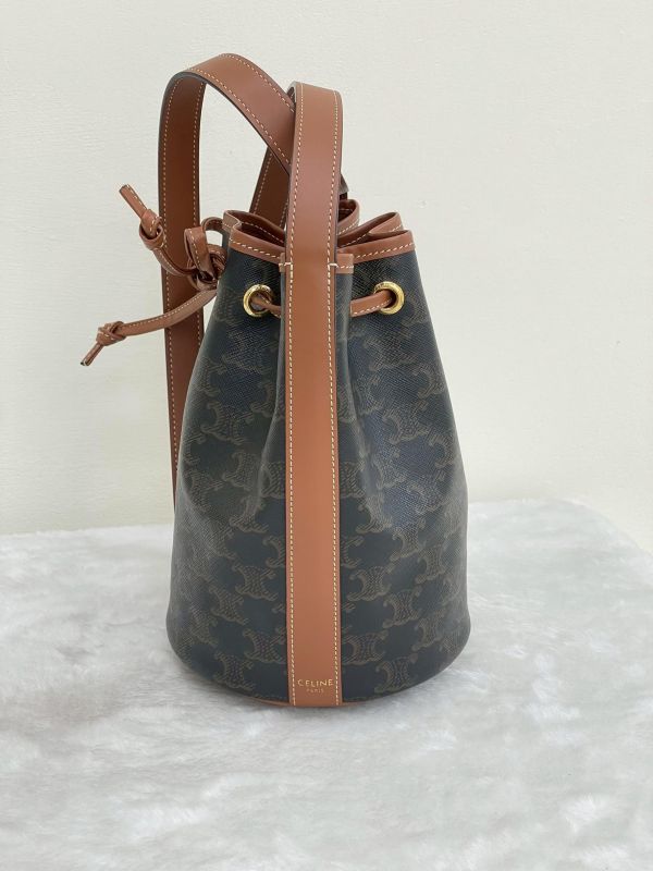 【95成新】CELINE TRIOMPHE 帆布小型抽繩水桶 