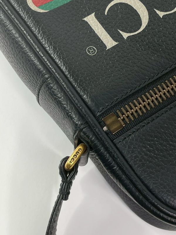 【9成新】GUCCI 復古印刷LOGO牛皮斜背包 