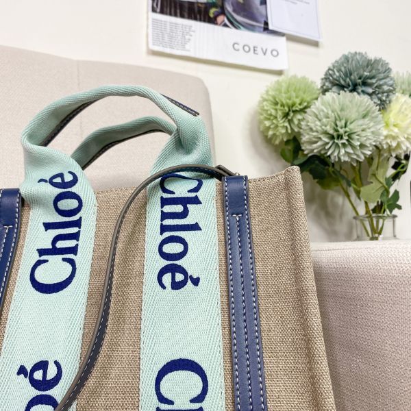 【12期0利率】【全新品】Chloé 刺繡背帶款小號Woody Tote Bag 天空藍提把【現金價27800】 