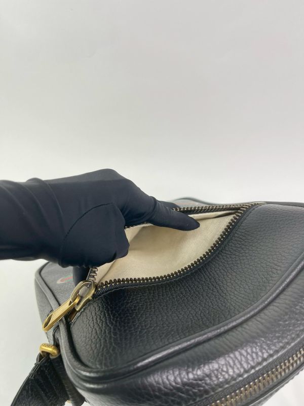 【9成新】GUCCI 復古印刷LOGO牛皮斜背包 