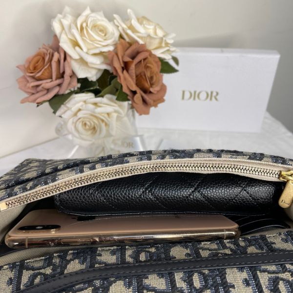 【9成新】【12期0利率】Dior Oblique 緹花Saddle鏈帶斜背包 
