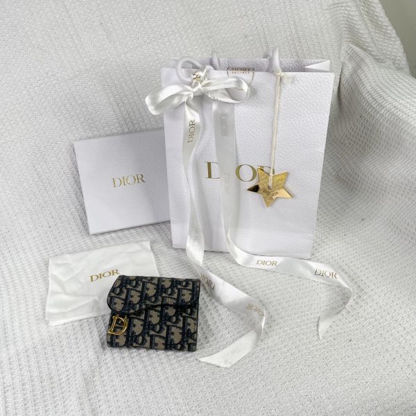 【成新】【12期0利率】DIOR SADDLE LOTUS 三折短夾 