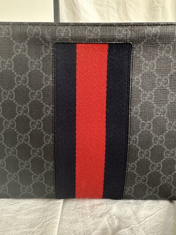 【12期0利率】GUCCI GG Supreme 紅藍WEB織帶手拿包【9成新】 
