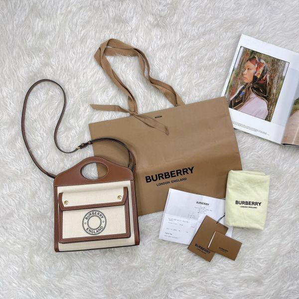 【12期0利率】BURBERRY 帆布拼接皮革口袋包【95成新】 
